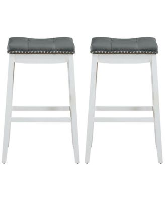 Set of 2 Nailhead Saddle Bar Stools 29'' Pub Chairs with Rubber Wood Legs