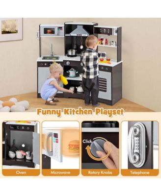 Pretend Play Kitchen for Kids Toddler Aged 3+ Wooden Toy Set with Range Hood