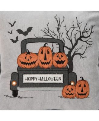 Halloween Pickup Truck Accent Throw Pillow, 18&amp;#x22; x 18&amp;#x22; With Light-Up LED