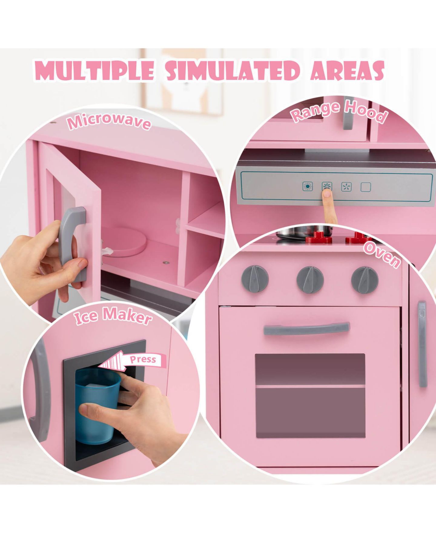 Детские игрушки Costway Chef Wooden 19-Piece Play Kitchen, Ages 3+, цвет: Розовый — фото 6