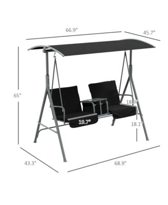 2 Person Porch Swing with Canopy, Table, Storage Console,