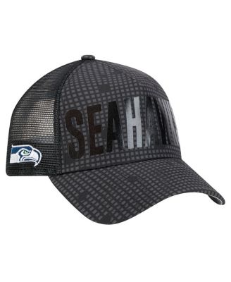 New Era - Men's Black Seattle Seahawks Midnight Ink Tonal Text A-Frame Trucker 9FORTY Adjustable Hat