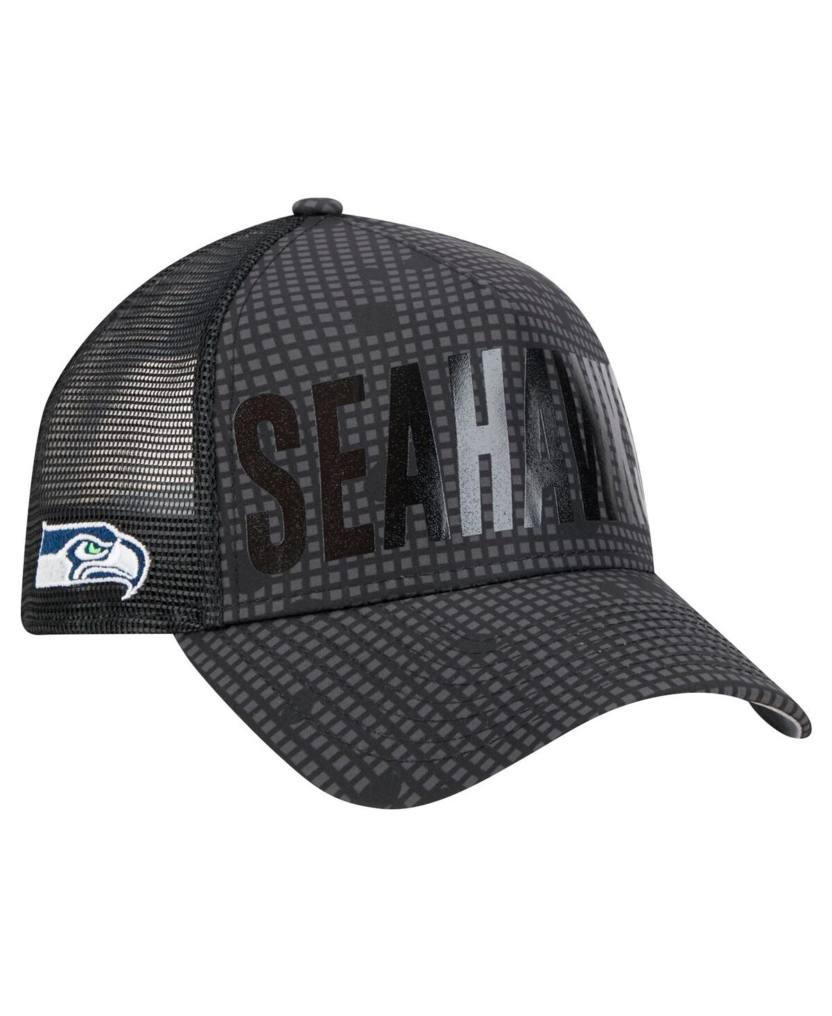 New Era Men's Black Seattle Seahawks Midnight Ink Tonal Text A-frame Trucker 9forty Adjustable Hat In Black