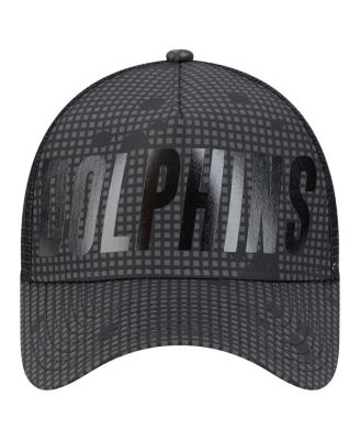 Men's Black Miami Dolphins Midnight Ink Tonal Text A-Frame Trucker 9FORTY Adjustable Hat