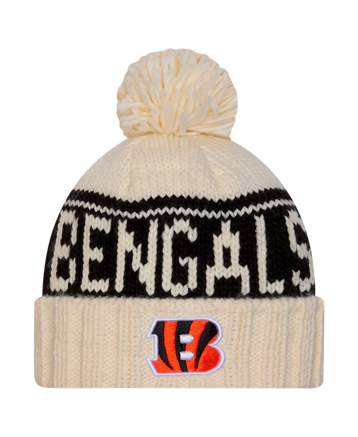 New Era Women's Cream Cincinnati Bengals 2024 Sideline Cuffed Knit Hat with Pom - Cream