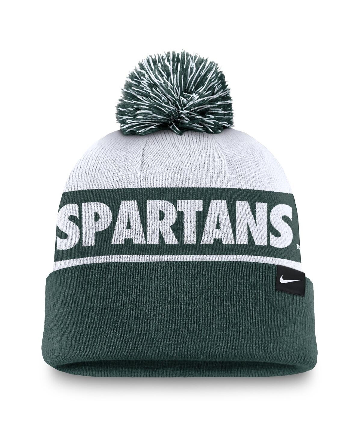 Nike Michigan State Spartans Primetime Peak  Unisex College Cuffed Pom Beanie In White,green