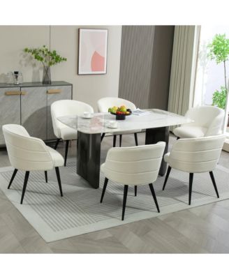 Upholstered Fabric Dining Chairs with Black Metal Legs, Modern Curved Backrest Kitchen Chairs, Set of 6