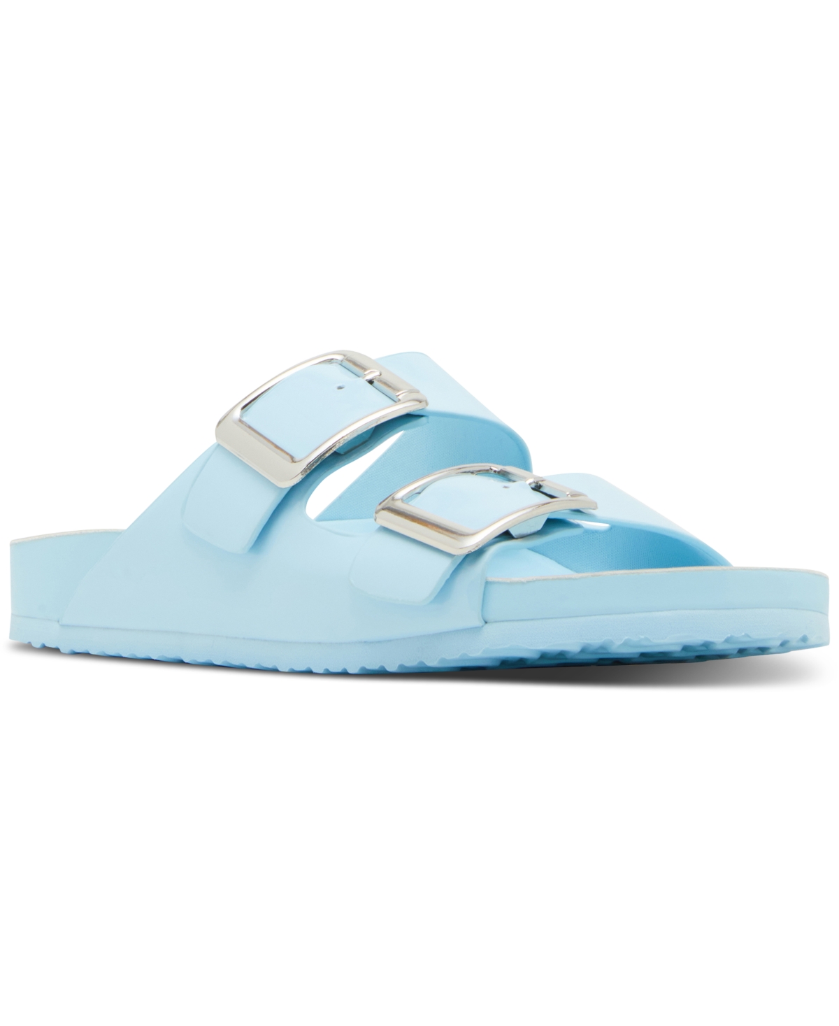 Madden Girl Bodie Buckle Footbed Slide Sandals In Ice Blue Patent