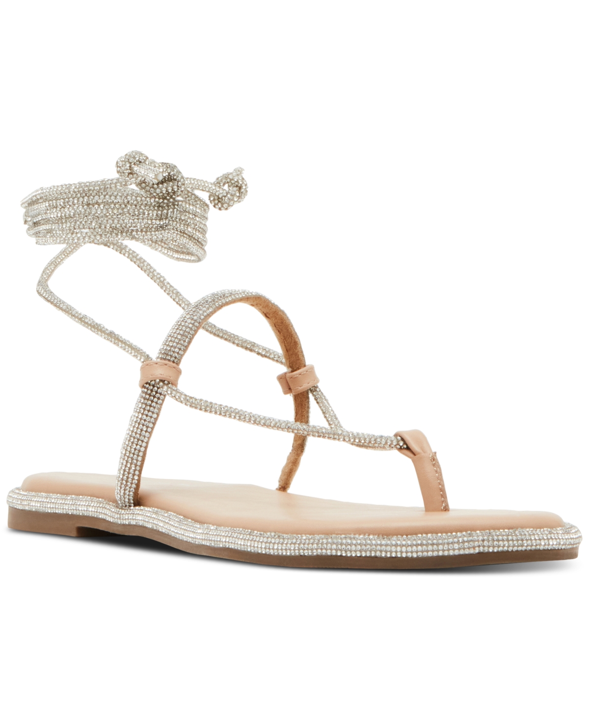 Madden Girl Glam Rhinestone Lace-up Flat Sandals In Silver Rhinestone