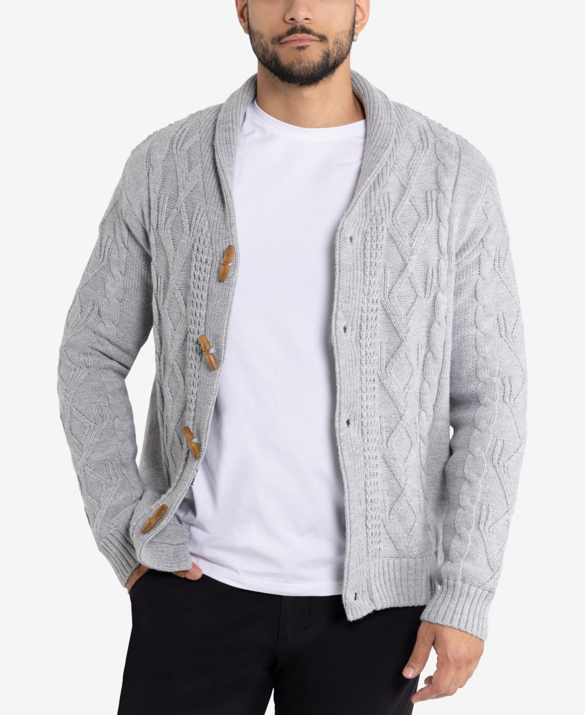 X-Ray Men's Shawl Collar Knit Cardigan - Light grey