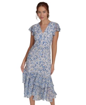 Tommy Hilfiger Women's Chiffon Flutter-Sleeve Midi Dress - Macy's