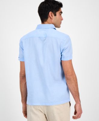 Men's Blake Linen Chambray Short Sleeve Button-Front Shirt, Created for Macy's