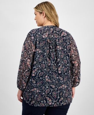 Plus Size Paisley Pintuck-Front Tunic, Exclusively at Macy's