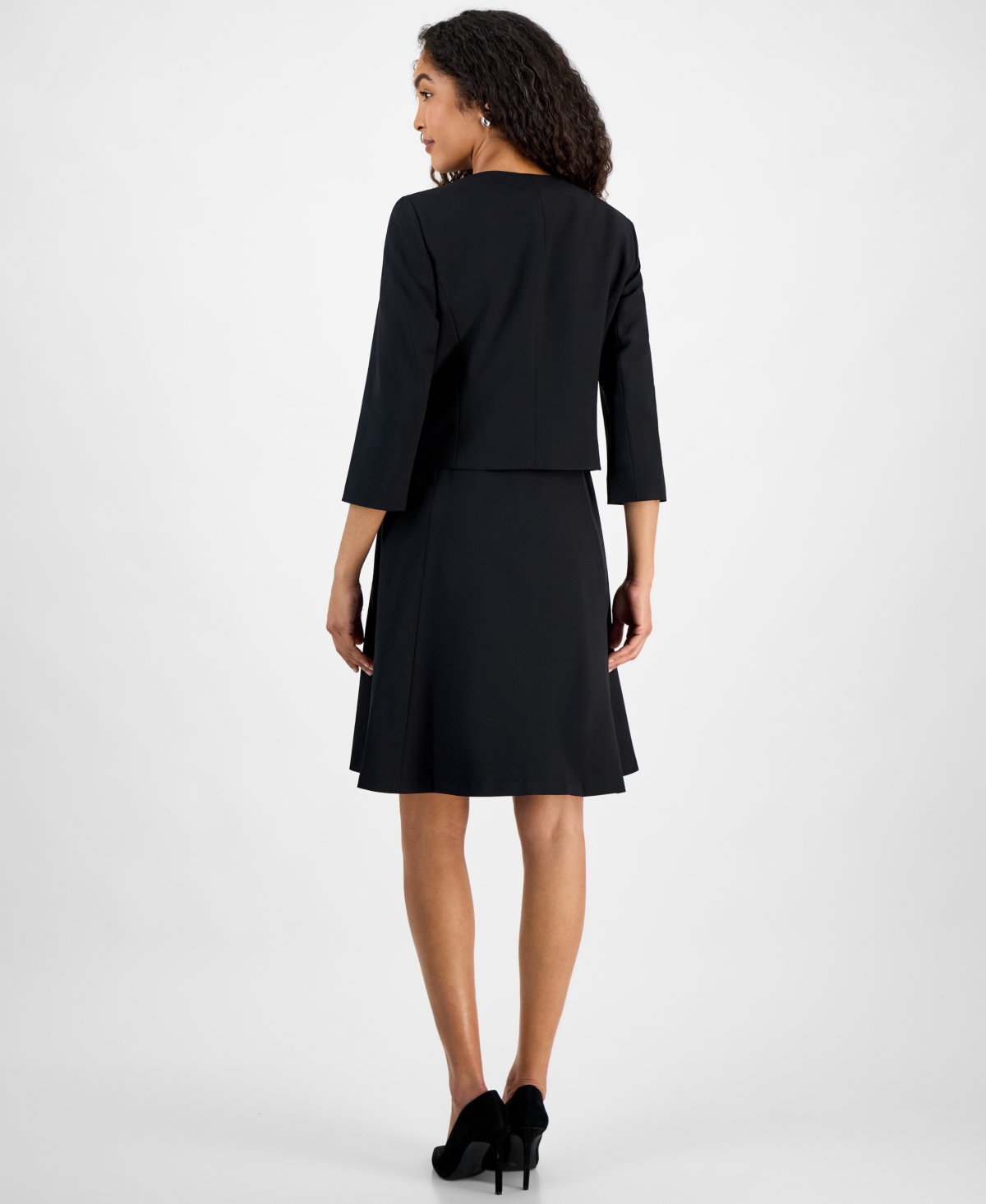 Le Suit Women's Collarless Open-front Bolero & Scoop-neck Sleeveless Fit & Flare Dress In Black