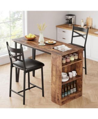 3 Piece Bar Table and Chairs Set, Tall Kitchen Breakfast Nook with Stools/Dining Set for 3, for Kitchen Restaurant Living Room,Storage Shelves, Space-Saving