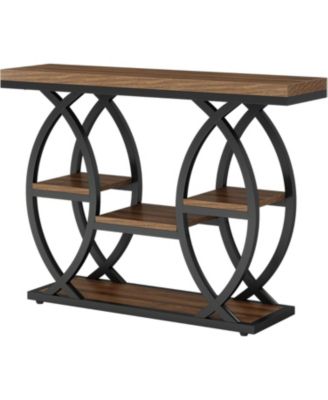 39.4" Console Table, Industrial 4-Tier Sofa Table Entryway Table, Narrow Wood Accent Tables with Metal Frame
