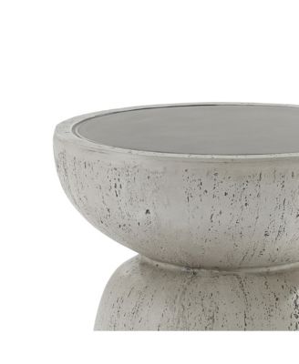 Rustic Off White and Gray Round 19.7-Inch Tall MgO Side Table, Indoors and Outdoors