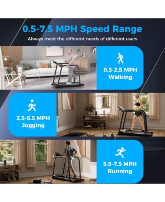 2.5 HP Walking Treadmill with Long Handrails for Seniors Pulse Sensors LED Display