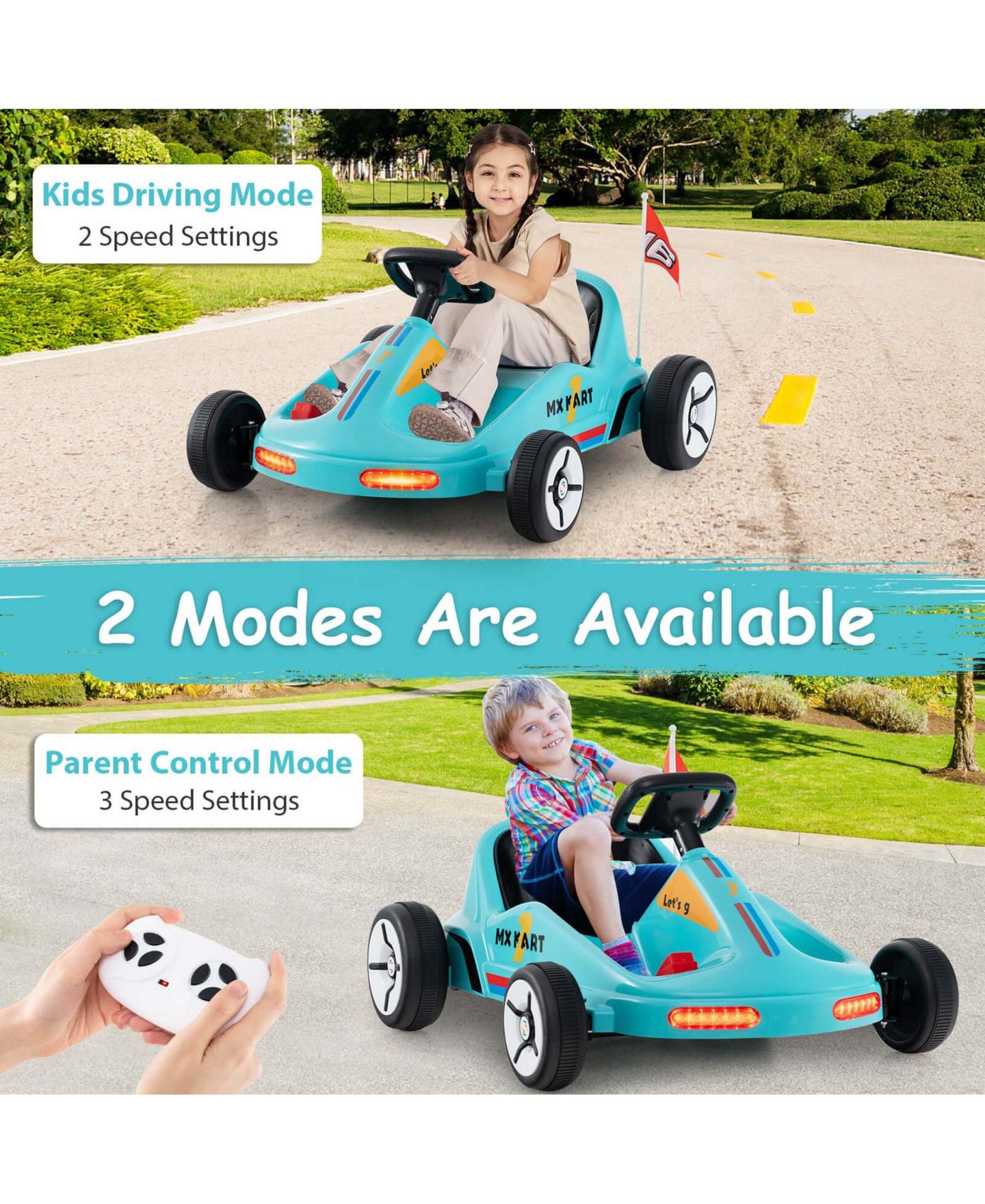 Детская игрушка Costway 12V 7AH Battery-Powered Electric Go Kart with Remote Control and Dual Motors, 66 lb. Capacity, Ages 3+, цвет: Синий — фото 4
