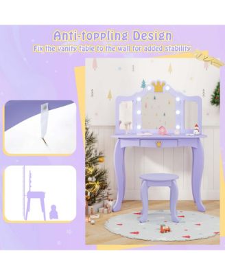 Kids Vanity Set Princess Vanity Table & Chair Set with Lighted Mirror