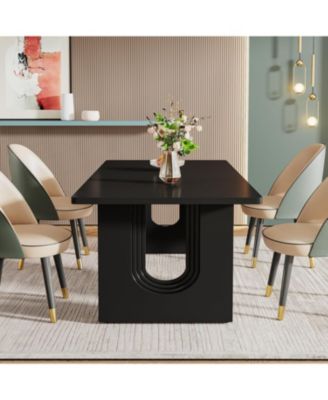 71" inch Wood Pedestal Base, Rectangular Long Modern Dining Table