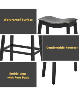 Set of 4 Saddle Bar Stools Bar Height Kitchen Chairs w/ Rubber Wood Legs