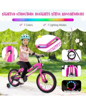 16" LED Lighted Kids Bike with Adjustable Seat Coaster Brake Training Wheels