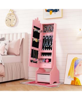 Kids Vanity Set Princess Makeup Dressing Table and Chair Set with Jewelry Armoire