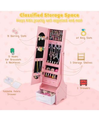 Kids Vanity Set Princess Makeup Dressing Table & Chair Set with Jewelry Armoire