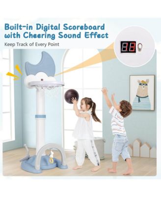 4-in-1 Toddlers Basketball Hoop with Basketball Soccer Golf and Ring Toss Game