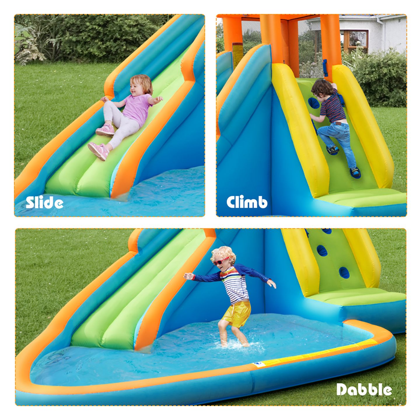 Детская игрушка Costway Castle Water Slide Climbing Wall Bounce House, Up to 3 Players, 3–10 лет, цвет: Синий — фото 10