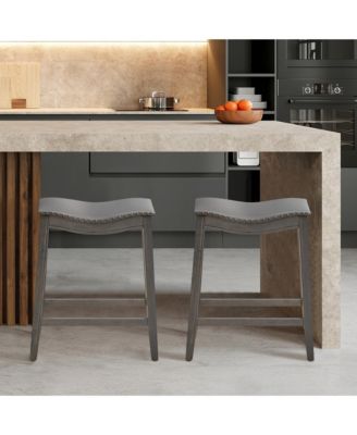 Set of 2 Saddle Bar Stools Counter Height Kitchen Chairs w/ Rubber Wood Legs