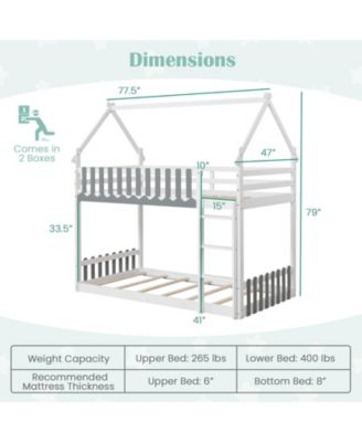 Twin Over Twin Bunk Bed with Fence and Ladder for Kids