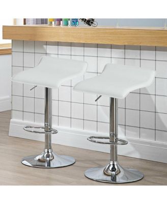 Set of 4 Swivel Bar Stool PU Leather Adjustable Kitchen Counter Bar Chair White