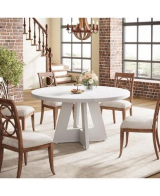 47" Round Wood Dining Table – Farmhouse Kitchen Table for 4 with Wooden Top and Legs