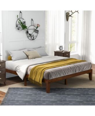 14-Inch King Size Rubber Wood Platform Bed Frame with Wooden Slat Support