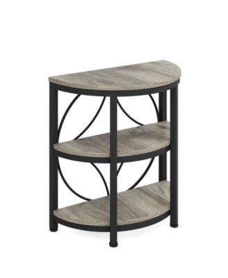 Half Circle Side & End Table with Storage Shelf & Metal Frame, 26-Inch Tall Half Moon Table, Narrow Nightstand