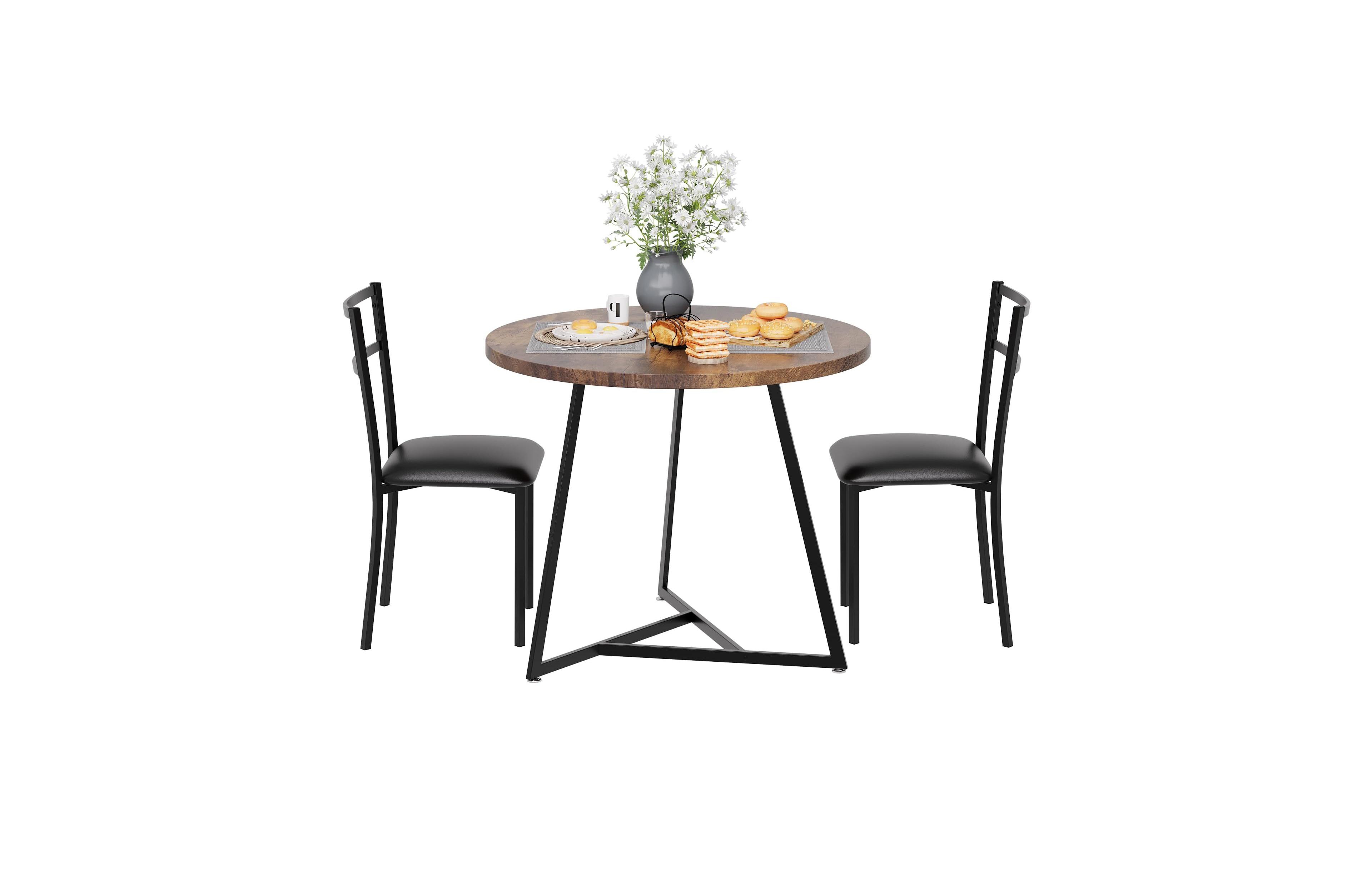 gaomon Dining Table Set for 2, Round Kitchen Table and Upholstered Chairs for 2, 3 Piece Dining Room Table Set, Kitchen Table Set for Small Space, Apa