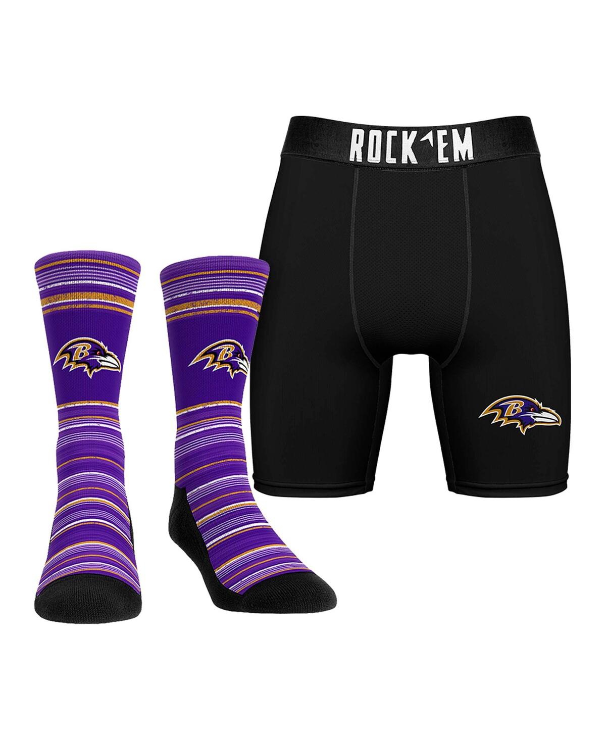 Men's Baltimore Ravens Primary Crew Socks Boxer Briefs Combo Pack
