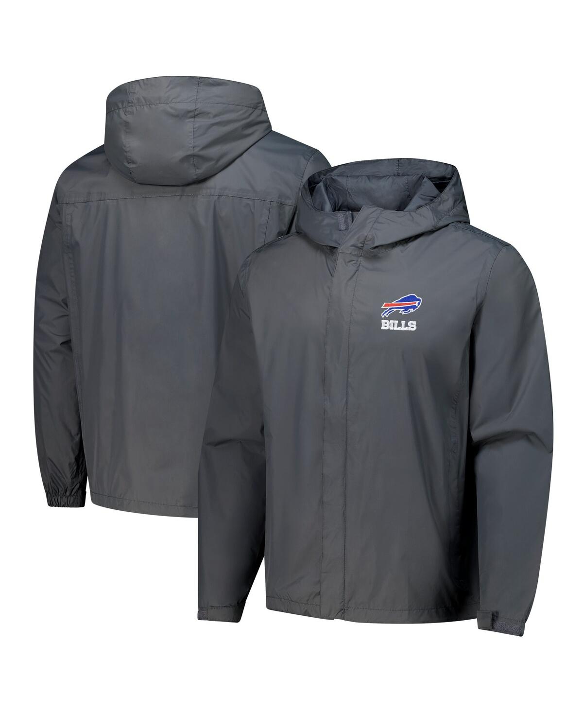 DUNBROOKE MEN'S GRAPHITE BUFFALO BILLS TROPIC WATERPROOF PACKABLE FULL-ZIP HOODIE JACKET 