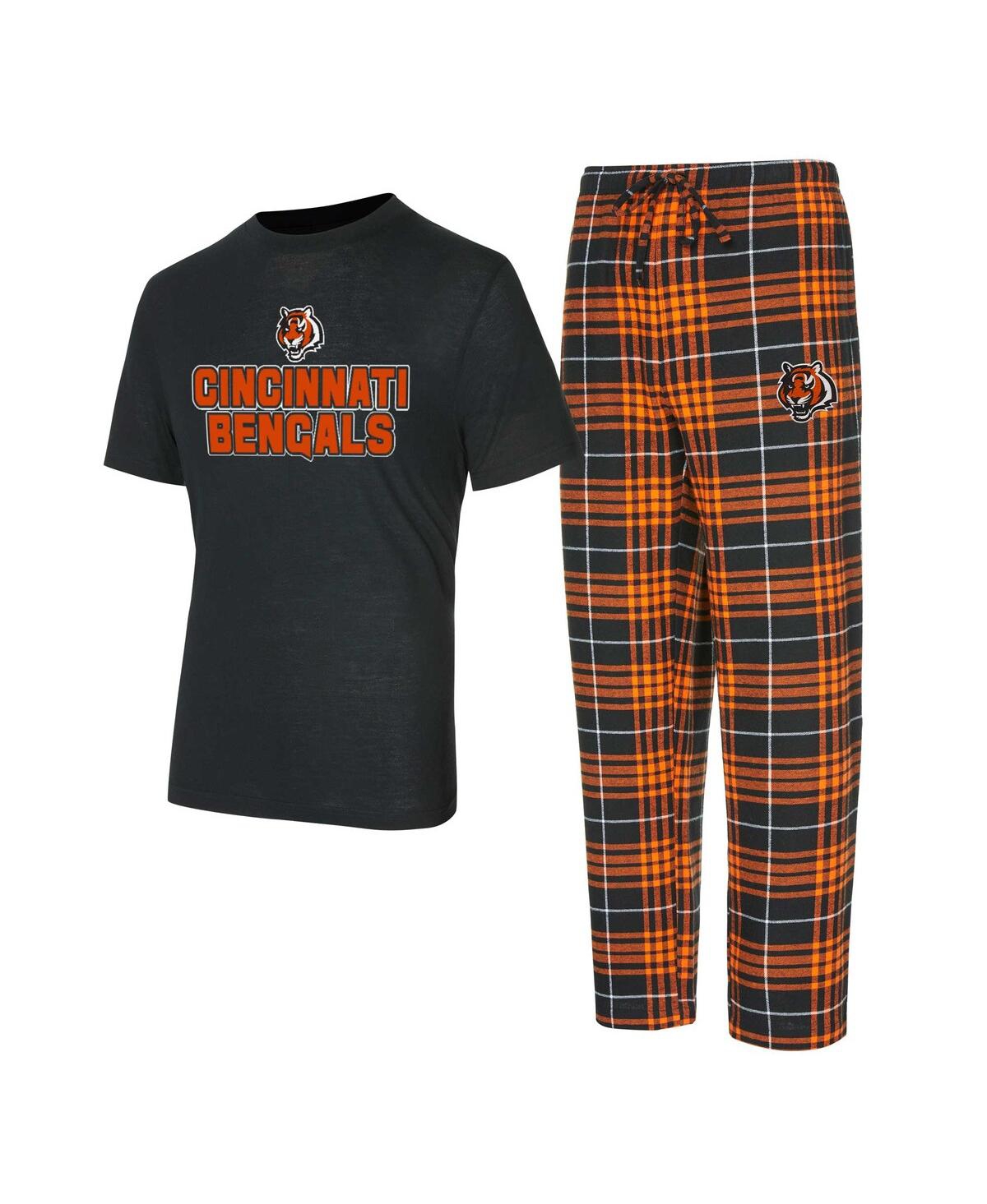 Concepts Sport Men's Black/orange Cincinnati Bengals Vector T-shirt Flannel Pants Sleep Set In Black,orange