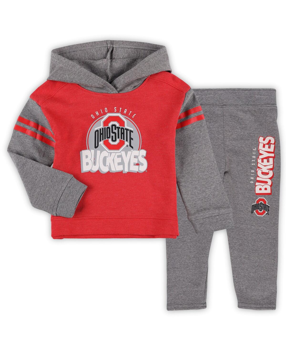 Outerstuff Girls Toddler Ohio State Buckeyes Clubhouse Pullover Hoodie And Legging Set In Scarlet,heather Gray