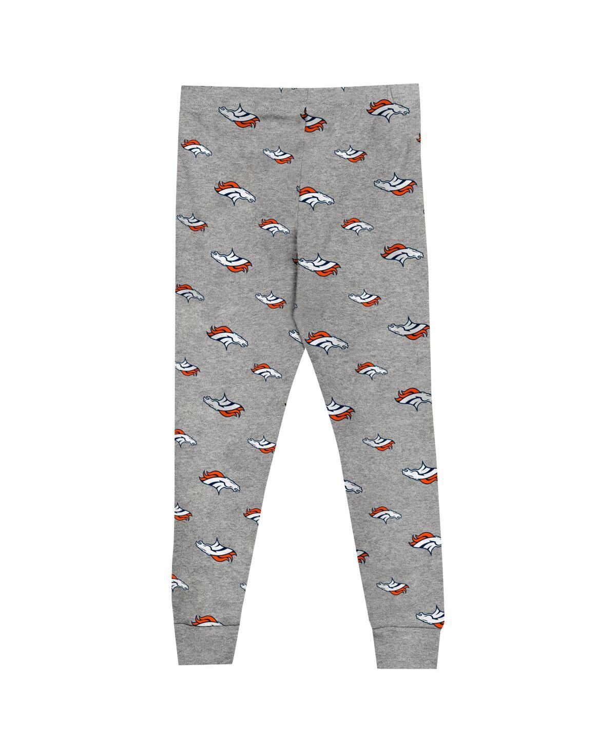 Outerstuff Big Boys And Girls Denver Broncos Long Sleeve T-shirt And Pants Sleep Set In Heather Gray