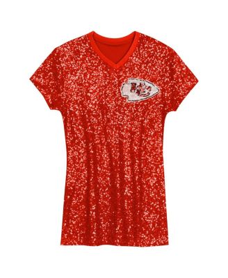 Big Girls&nbsp;Patrick Mahomes Red Kansas City Chiefs Sequin Player Name Number V-Neck Dress