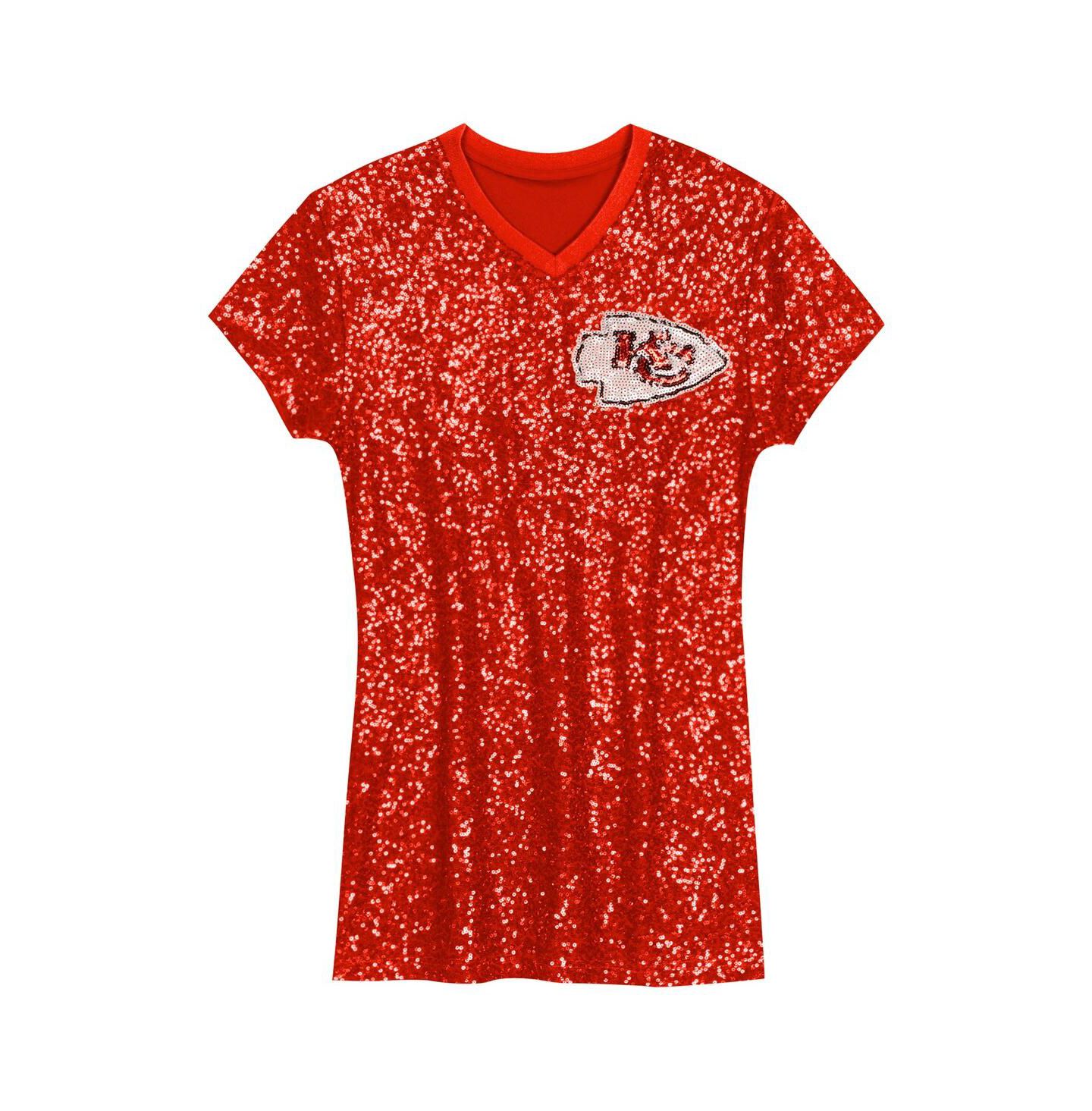 Платье Outerstuff Patrick Mahomes Red Kansas City Chiefs Sequin Player Name & Number V-Neck Dress для девочек — фото 3