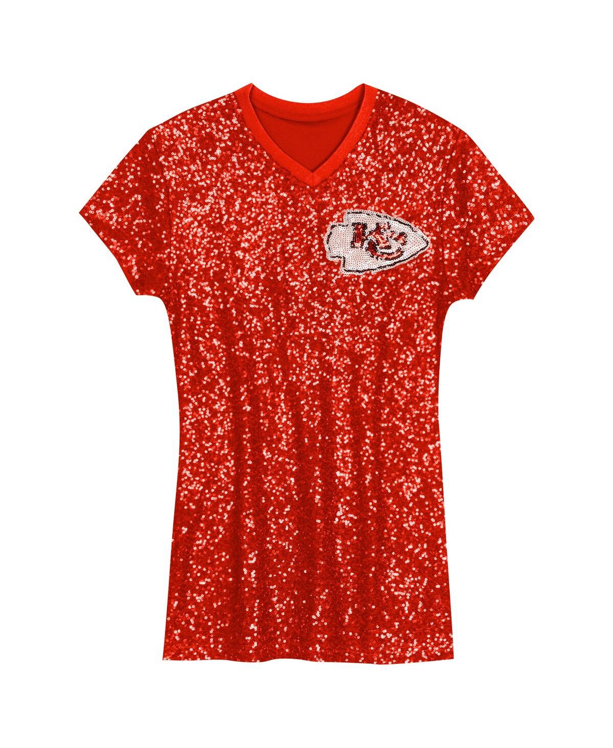 Outerstuff Big Girls Patrick Mahomes Red Kansas City Chiefs Sequin Player Name Number V-neck Dress In Red