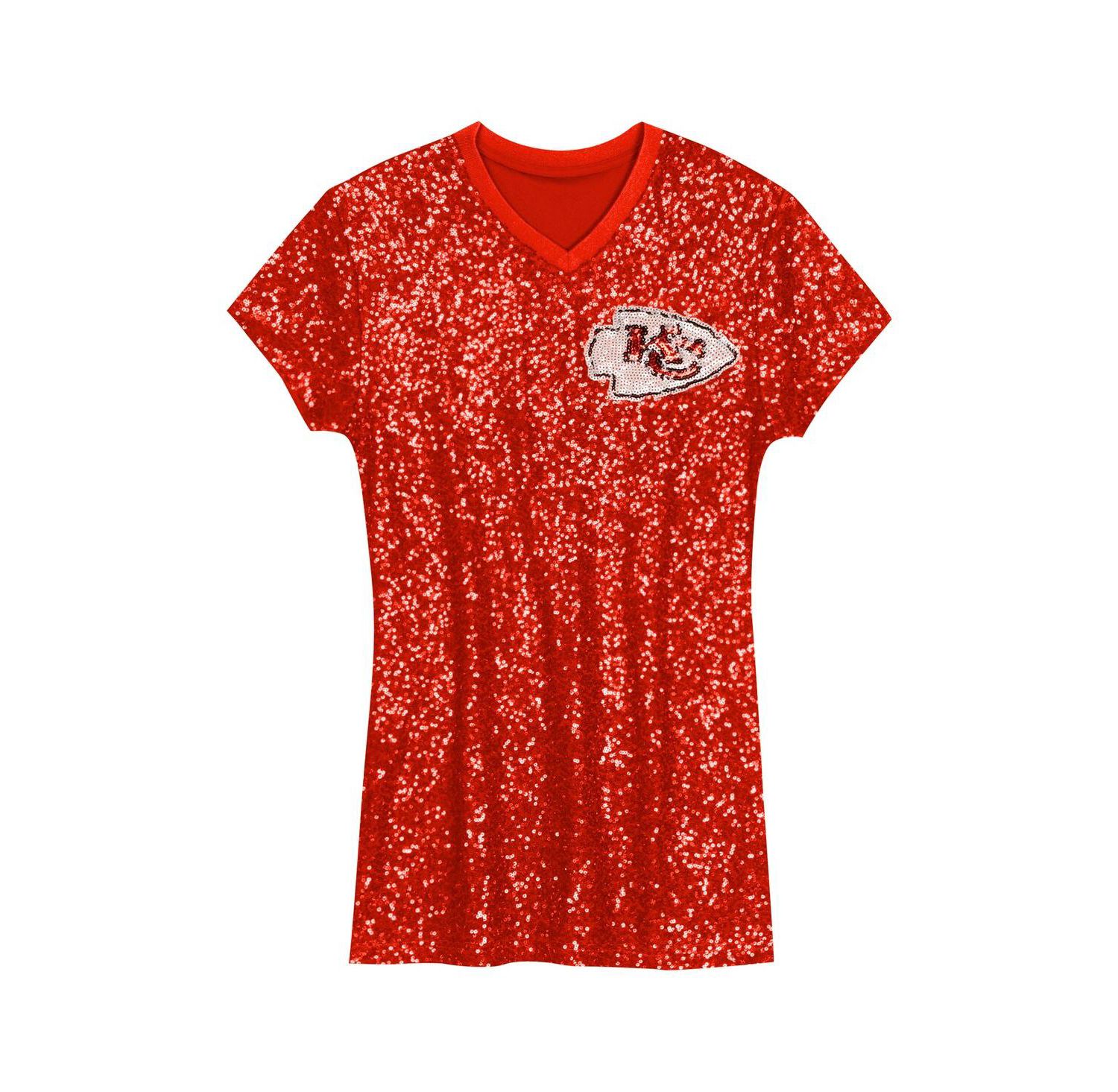 Big Girls Patrick Mahomes Red Kansas City Chiefs Sequin Player Name & Number V-Neck Dress
