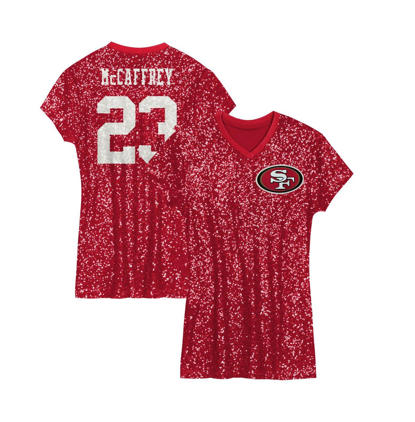 Платье Outerstuff Christian McCaffrey Scarlet San Francisco 49ers Sequin Player Name & Number V-Neck Dress для девочек — фото 1