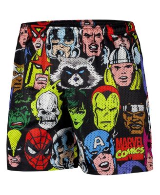 Men's Black Marvel Heroes Heads Retro Shorts