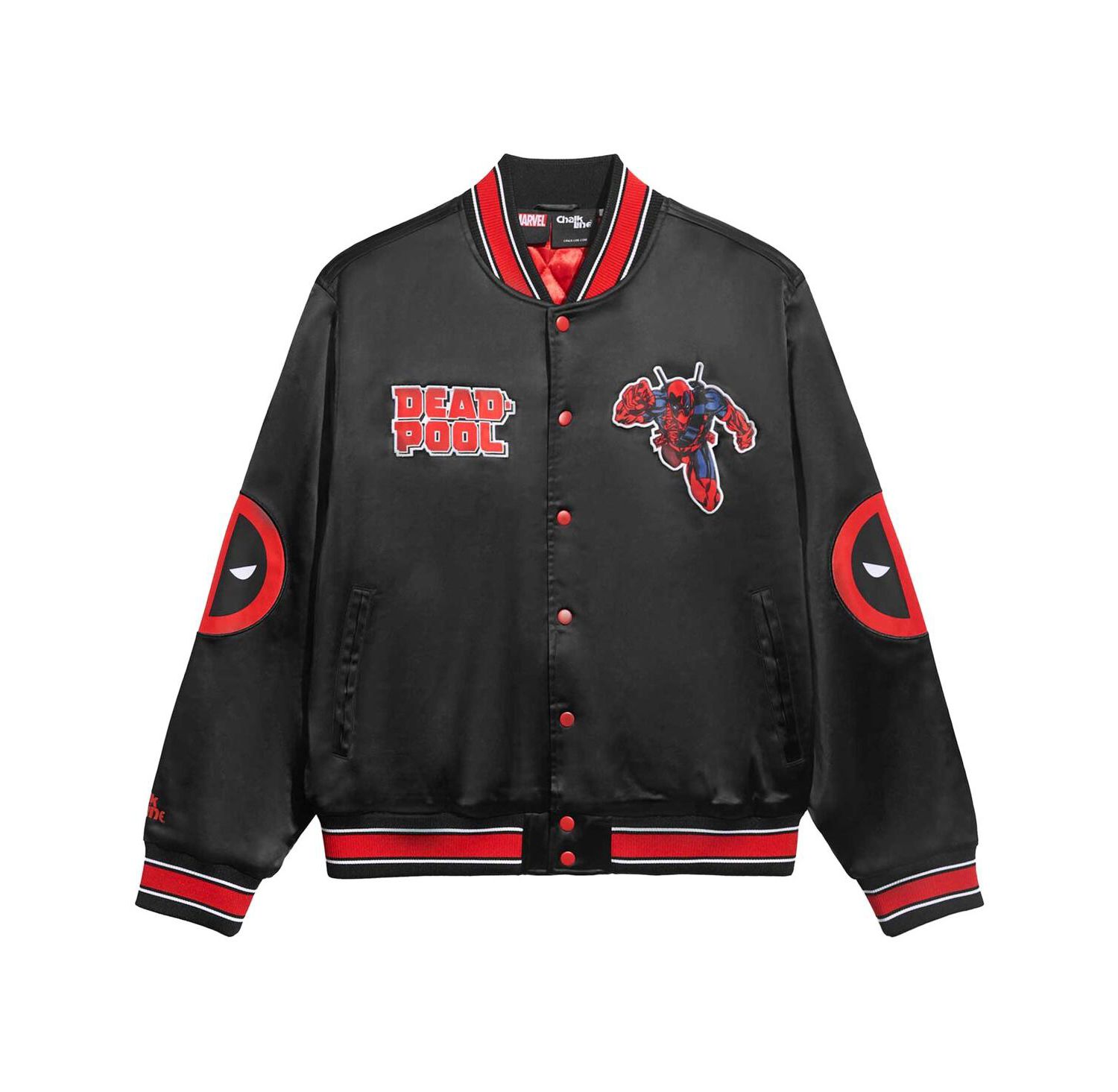 Men's Black/Red Deadpool Fanimation Satin Full-Snap Jacket